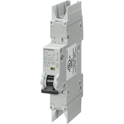 Siemens SENTRON 5SJ4 automatsikring, 1-polet og 35 A, set skråt forfra med den grå afbryder synlig.
