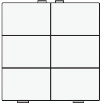 Niko 6-tryk i hvid frontvisning med opdeling i seks taster, illustreret med tynde sorte linjer.