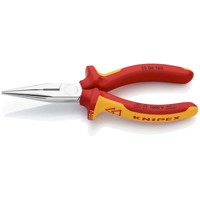 Knipex 160mm fladrundtang med skær set fra siden, viser de flad-runde kæber og VDE 1000V isolerede håndtag.