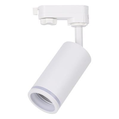 V-TAC GU10 skinne lampe i hvid, lavet af aluminium og PC, med justerbar lampehoved og 220 mm bredde.