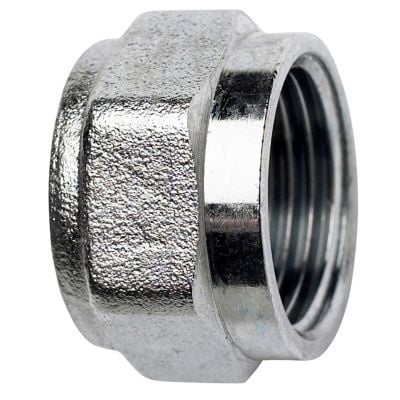 Detaljeret billede af en IMI omløbermøtrik med M22 gevind og 15mm rørdimension, viser den robuste metalfinish.