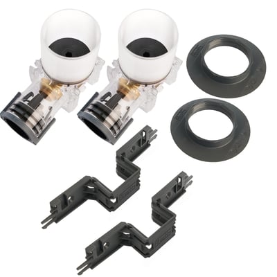 Roth QuickBox dobbelt sæt til pladevæg, med 2 bokse, 2 ringe og 4 monteringsbeslag, fremstillet af plast.