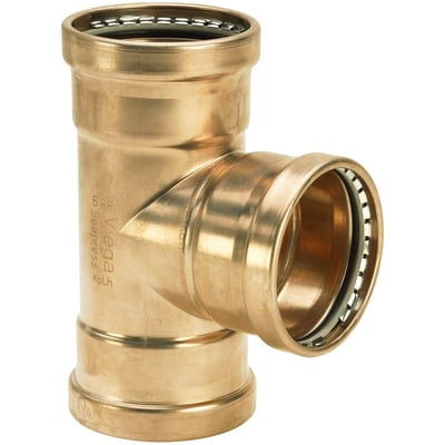 Viega Seapress XL T-stykke i bronzelegering CuNi10Fe1,6Mn, 88,9x76,1x88,9mm, med indvendige presringe til skibsbyggeri.