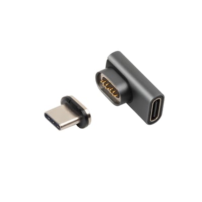 MicroConnect magnetisk USB-C-adapter med 90° vinkel, vist adskilt med USB-C-stik og adapterens magnetkontakter.