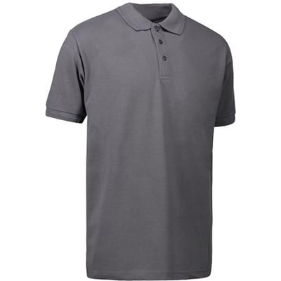 ID Identity poloshirt i sølvgrå, størrelse 3XL, med kortærmer og tre knapper ved halsen.