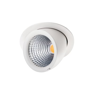 SG Armaturen hvid Exclusive Midi downlight med kipbar funktion og 40 graders spredningsvinkel, vist på hvid baggrund.