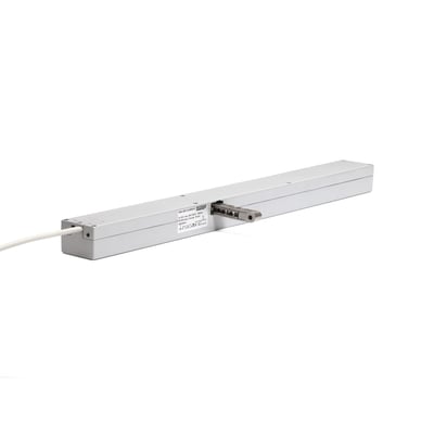 Sølvfarvet WindowMaster WMU 831-1G EN 500S 01 kædemotor med kabel og udskudt metalarm.
