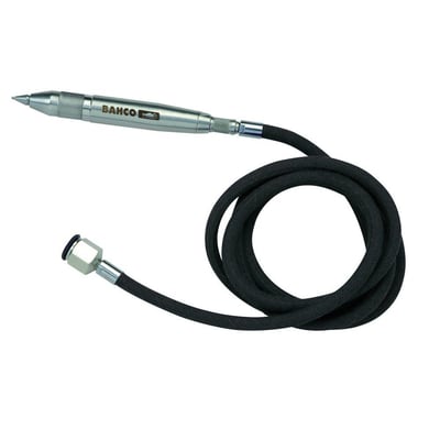 Bahco trykluftgravørpen BP799 med 1/4" tilslutning, 6,3 bar og 13000 omdr./min, vist med sort slange.