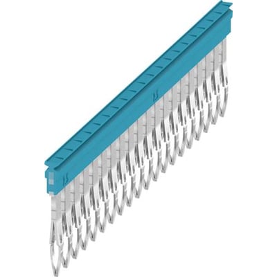 Weidmüller Laske ZQV 2.5N/20 BL, blå, med 20 poler og PUSH IN teknologi, vist isoleret på hvid baggrund.