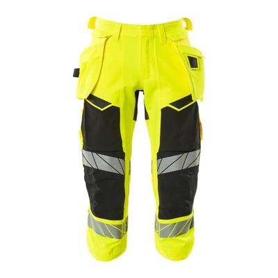 Mascot Hi-Vis knickers i gul og sort med aftagelige hængelommer og reflekser, størrelse C64.