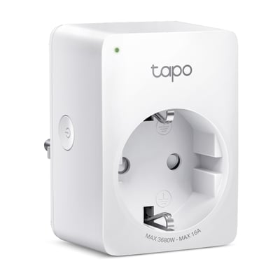TP-LINK Tapo P110M mini smart Wi-Fi plug med energiovervågning og Matter-support, vist på hvid baggrund.