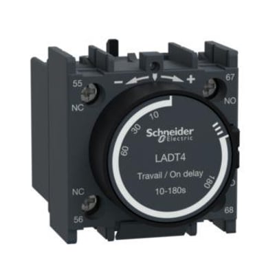 Schneider Electric tidsblok FORS.IND.10-180S LADT4 med 1NO-1NC kobling og justerbar forsinkelse fra 10-180 sekunder.