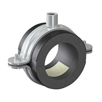ISOCLAMP rørbærer til 35 mm rør, fremstillet af polyurethan og gummi med metalbeslag og gevind.