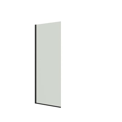 Dansani fast brusevæg i klart 6 mm hærdet glas med sort mat profil, måler 197,5 cm i højden og 87-89 cm i bredden.