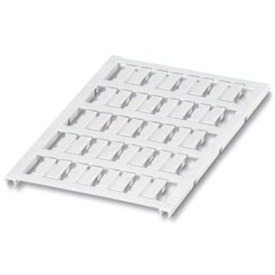 Nærbillede af Phoenix Contact UC-WMC 3,1 ledningsmærker i hvid plast, der viser den praktiske klipslås-mekanisme.