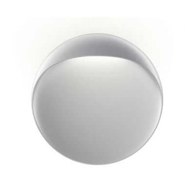 Frontbillede af den runde Flindt Væg Ø400 LED-DA lampe i aluminium med varmt, dæmpet lys.