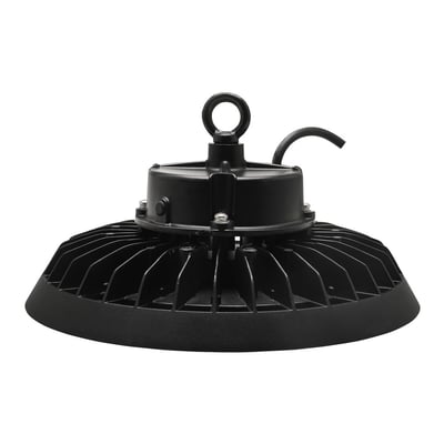 Bagside af SpectrumLED Plateo 4 armatur i sort med monteringsøje og kabel, der viser robust konstruktion.