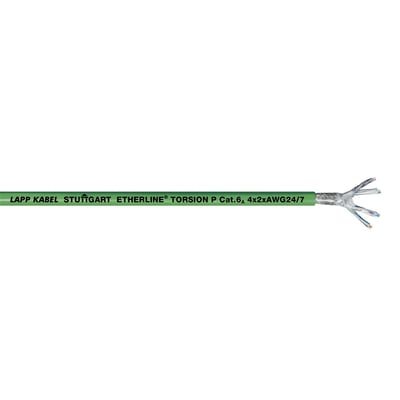 Lapp Kabel Etherline Torsion P Cat.6A S/FTP industrielt Ethernet-kabel i grøn PVC med åben ende, der viser fire snoede parledere.