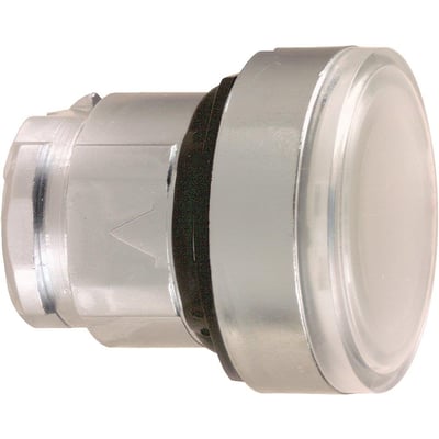 Schneider Electric Harmony Style 4 trykknap, hvid og krom, 22mm diameter, vist fra siden med monteringsmekanisme.
