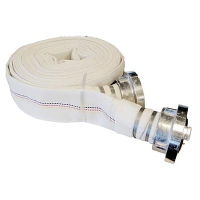 Hvid pumpeslange 2" med Storz koblinger af aluminium, 30 meter lang og klar til brug.
