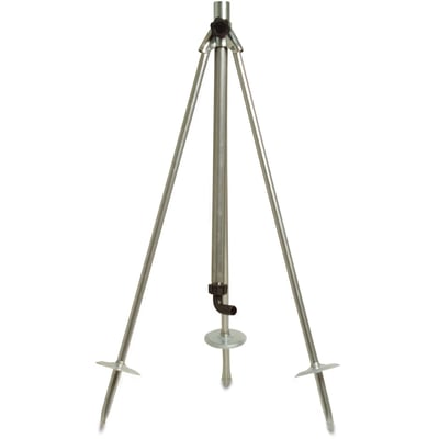 Bevo Nordic stativ til cirkelsprinkler med 3/4" muffe og slangestuds, lavet af metal med tre jordspyd.