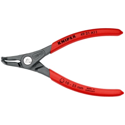 Vinklet Knipex 49 21 A11 SB låseringstang vist fra siden med åbne kæber, klar til brug.