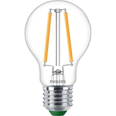 Philips LED standard lyskilde med E27 sokkel, klar glas og synlige filamenter, 2,3W, 485 lumen og varm hvid 2700K.