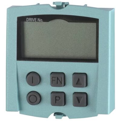 Siemens SINAMICS S120 Basic Operator Panel BOP20 med to-linjers display og seks betjeningsknapper til parameterindstilling og diagnostik.