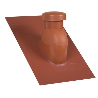 Universal taghætte fra SabetoFlex i rød med en diameter på 200 mm og 5-45 graders taghældning, med tilhørende Sabetoflex inddækning.