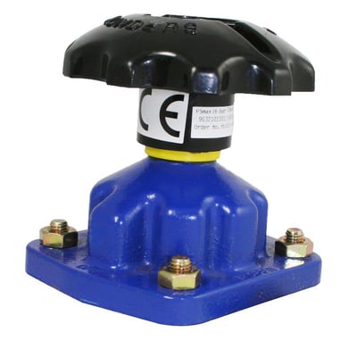 Blå overdel med sort håndtag til Saunders membranventil type A, 3/4'' gevind og DN20, med CE-mærke.