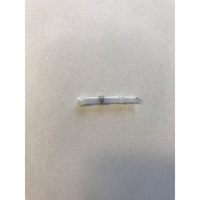En enkelt loddemuffe med smeltbar tin ring og lim, hvid, designet til ledninger på 0,25-0,5 mm2, ligger på en lysegrå baggrund.