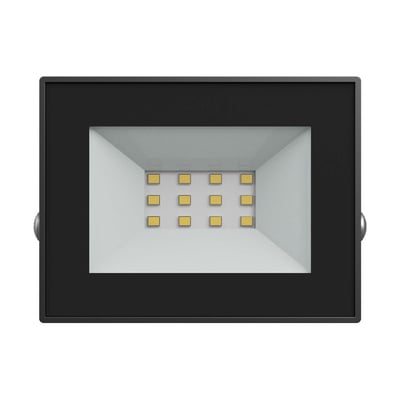 Sort SpectrumLED 10 W LED-projektør med IP65 og neutralhvidt lys, set lige forfra med synlige LED’er.