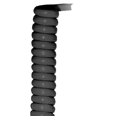 Sort spiralledning med 6 PUR-ledere på 0,25 mm² og en længde på 500mm, vist i et nærbillede.