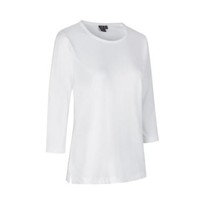ID Identity T-shirt til damer i hvid med 3/4 ærmer og rund hals, let figursyet model.