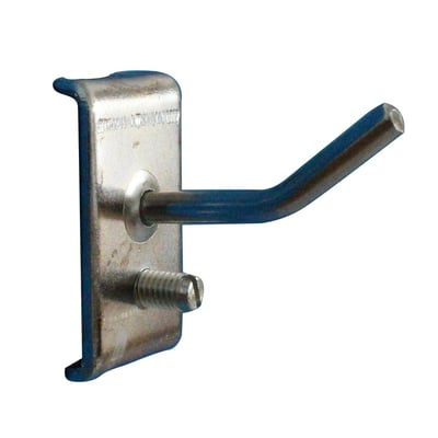 Maskinfabrikken Universals værktøjskrog, 30mm lang med Ø4mm krogdiameter, monteret på en hulplade med firkantet hul.