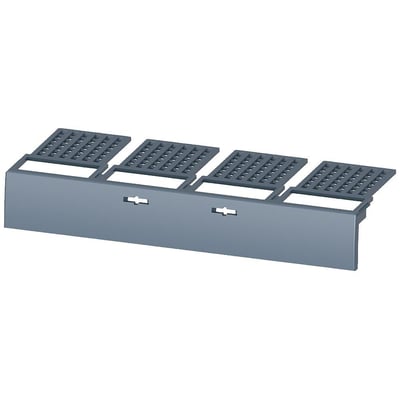 Siemens 4-polet terminal cover i grå plast til 3VA støbte husafbrydere, vist i perspektiv.