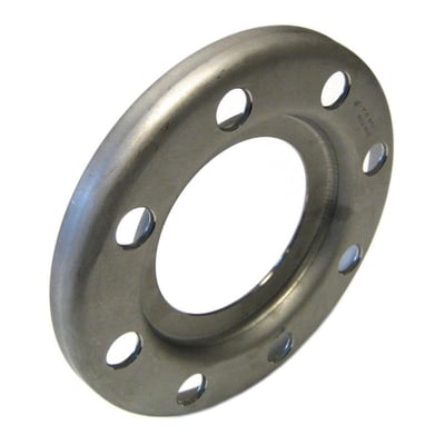 Syrefast presset løsflange DN500 PN10 i rustfrit stål 316L med 20 bolthuller og blank overflade på hvid baggrund.