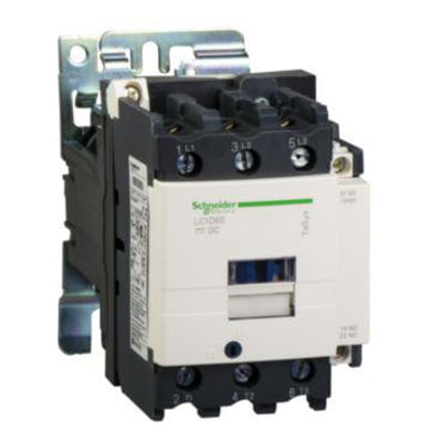 Schneider Electric LC1D80MD kontaktor med 80A, 220V DC spole og 3 NO poler, set forfra med monteringsbeslag.
