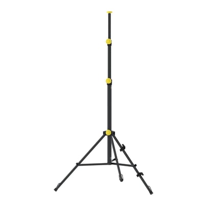Scangrip TRIPOD EX-stativ i sort med gule justeringsgreb og tre ben, justerbart fra 1,35 til 3 meter.