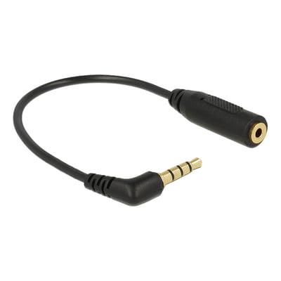 DeLock lydkabel med 3.5mm 4-pin han-stik og 2.5mm 3-pin hun-port i sort.