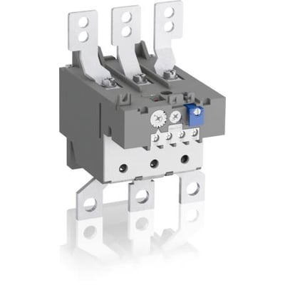 ABB Termorelæ TA200 DU 90, 90A, isoleret grå og hvid plast med tre metalterminaler øverst og nederst.