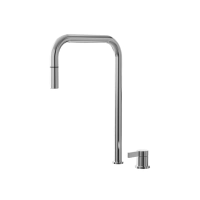 Lavabo Alkymist 788 RS Square køkkenarmatur i børstet stål med høj U-tud, separat greb og udtræksdyse.