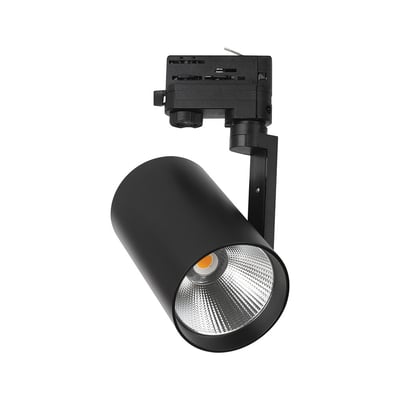 Sort V-TAC 35 W LED-skinnespot med 3-faset adapter og synlig reflektor, Cree-chip og 4000K lys.