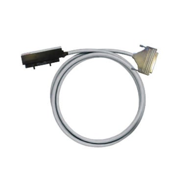 Weidmüller PLC-ledning med 37-polet stik, 2 meter og 0,25 mm²; det grå kabel ligger i en løkke med stik i begge ender.