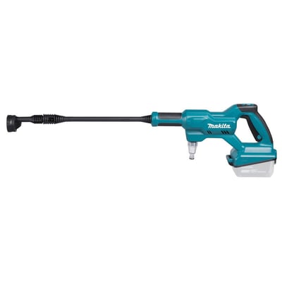 Makita Akku trykrenser DHW180Z 18V i turkis og sort, der viser dens kompakte design med batteri i bunden.