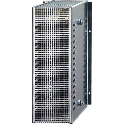 Siemens Sinamics bremsemodstand i metal med ventilationsgitre på siden og fronten, beregnet til 600 V DC.