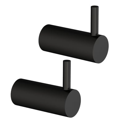 To Lavabo Luna håndklædekroge i matsort, fremstillet af massiv messing med en pulverlakeret overflade, monteret på hvid baggrund.