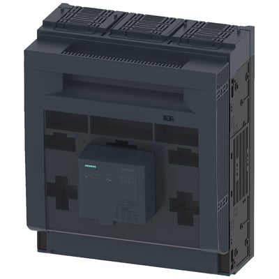 Siemens SENTRON 3NP1 sikringsafbryder, 3-polet NH3 med 630 A, monteret på en montageplade med flad terminal og EFM10 overvågning.