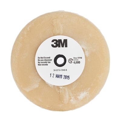 3M stribefjernerhjul med spindel set forfra, med beige hjul og rund midteretiket med 3M-logo.