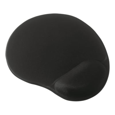 Matting Sort musmåtte med ergonomisk geléfyldt håndledsstøtte, der måler 230x260x25mm.